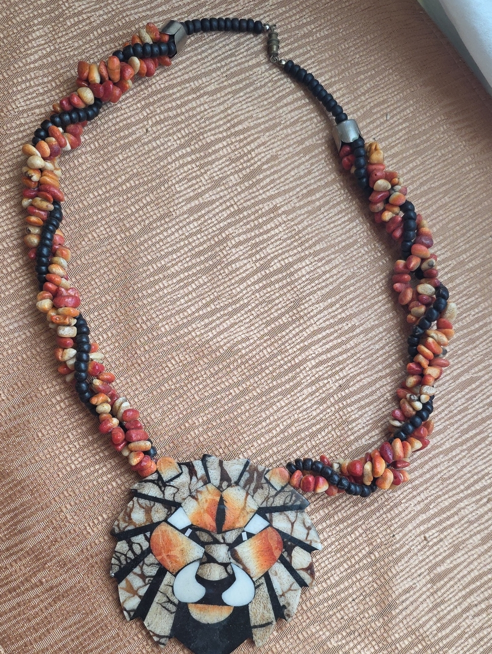 Lee Sands Vintage Lion Pendant Necklace in Orange and Black - Artisan Jewelry